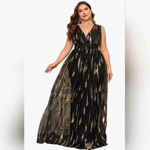 Giffniseti Elegant Black and Gold Maxi Dress